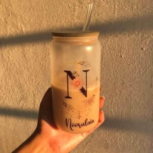 Custom Printed Frosted Glass Can with Lid and Glass Straw | TumblerValley