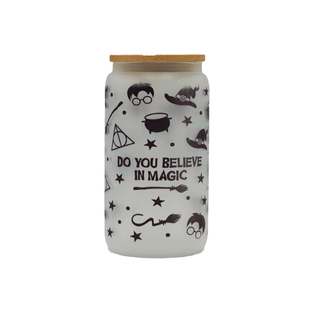 printed frosted glass can with lid and glass straw botella flaske 8800259