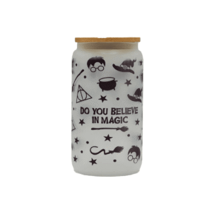 Printed Frosted Glass Can with Lid and Glass Straw | TumblerValley